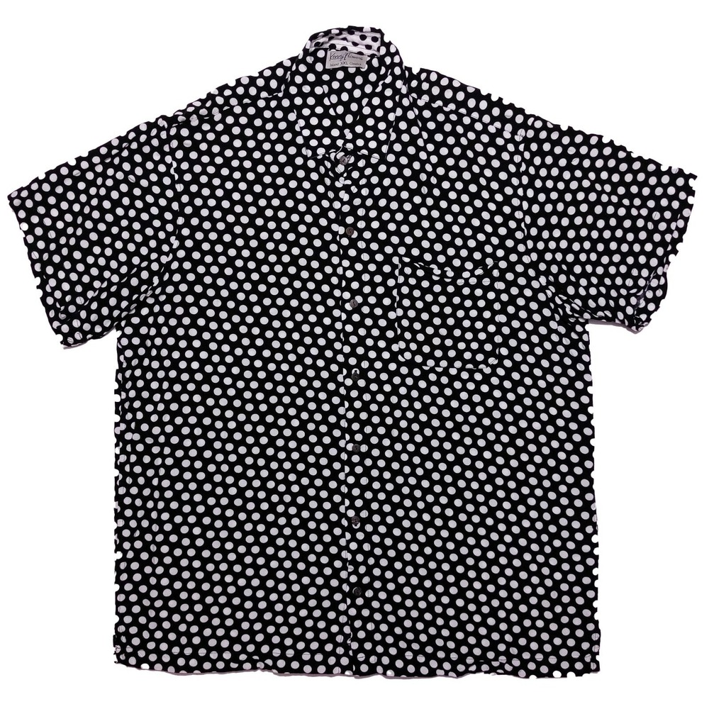 KENNY FLOWERS Short Sleeve Camp‎ Shirt Rayon Black Polka Dots XXL 2XL